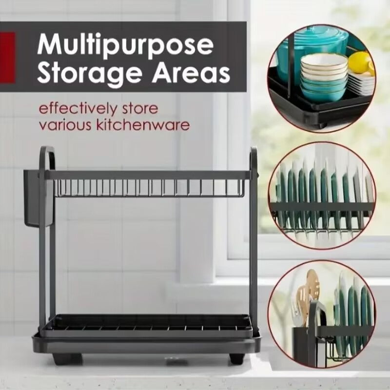 Двоен сушач за съдове – метален кухненски органайзер с място за чинии, чаши и прибори | Kukhenski