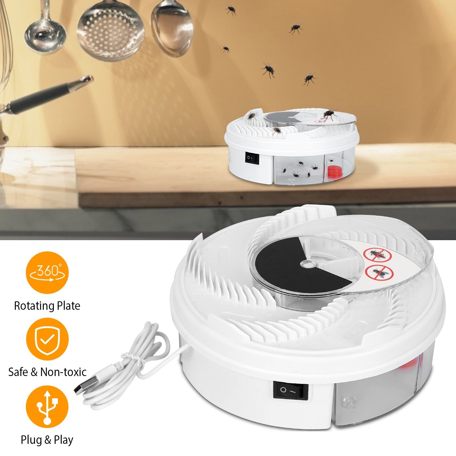 USB Electric Fly Trap – Automatic Rotating Fly Catcher & Pest Repellent for Home & Kitchen