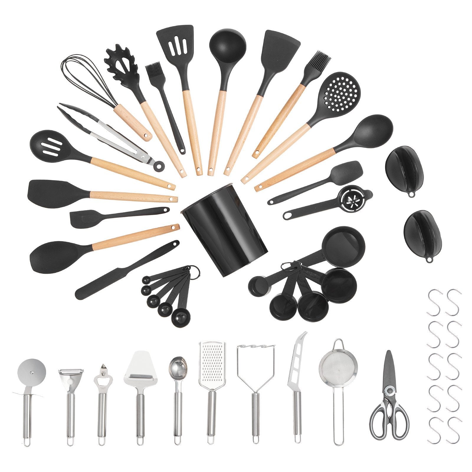 50-Piece Kitchen Utensils Set – Heat Resistant Silicone Cooking Tools with Wooden Handles