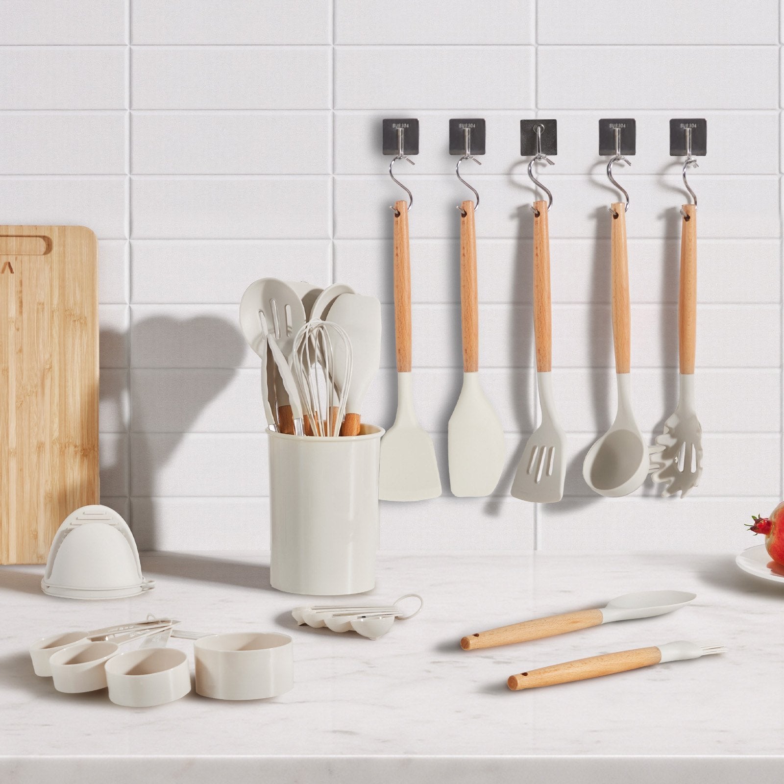 34-Piece Kitchen Utensils Set – Heat Resistant Silicone Cooking Tools with Wooden Handles