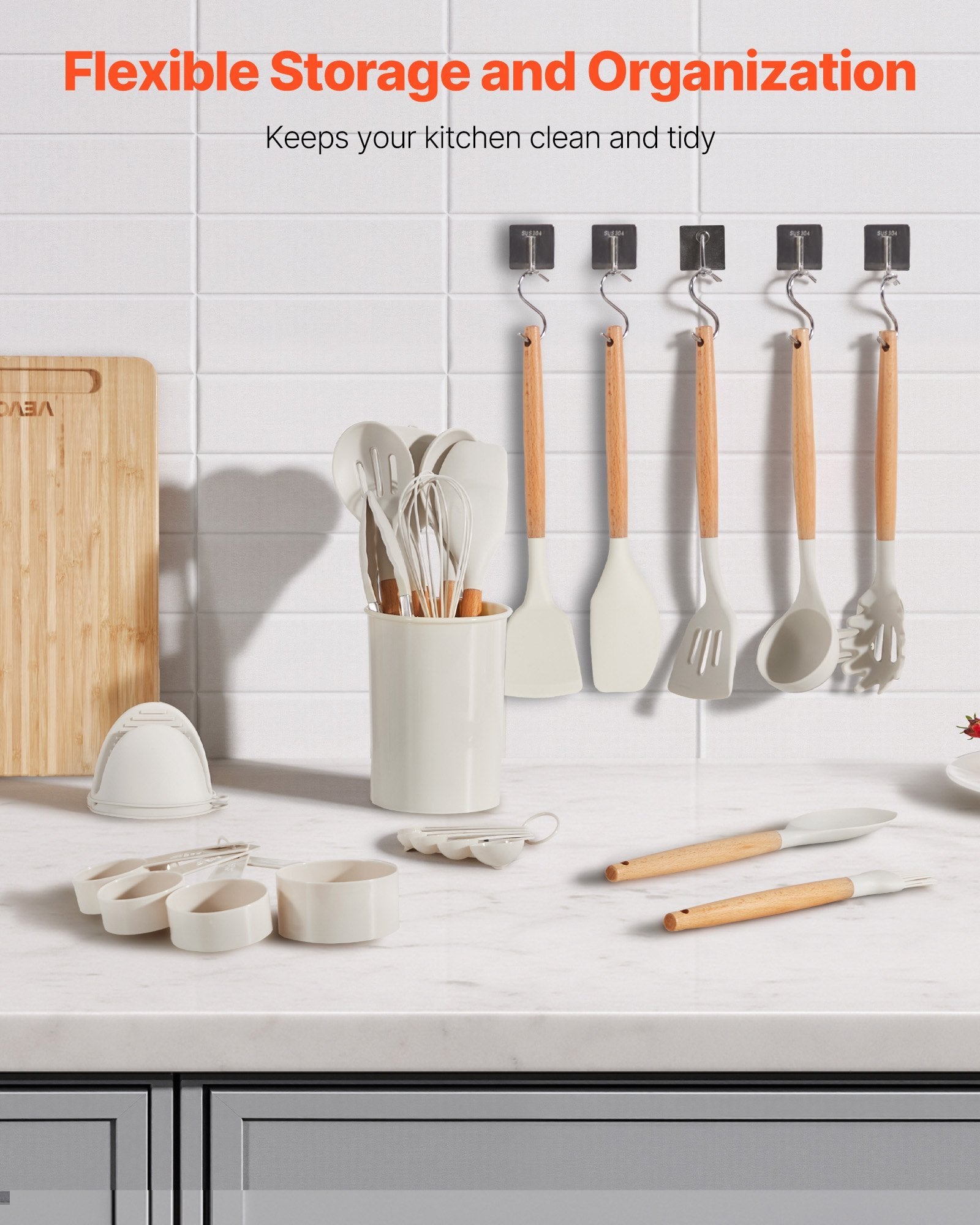 34-Piece Kitchen Utensils Set – Heat Resistant Silicone Cooking Tools with Wooden Handles