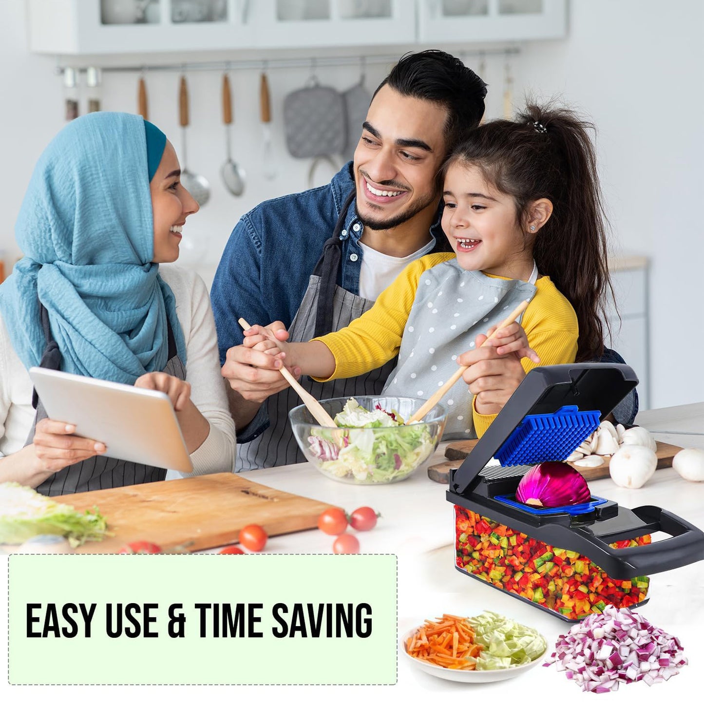 16-в-1 Резачка и чопър за зеленчуци с контейнер – Многофункционален кухненски уред за плодове, зеленчуци и салати