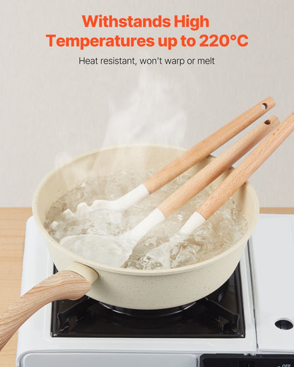 Комплект кухненски прибори от 34 части – Топлоустойчиви силиконови готварски инструменти с дървени дръжки