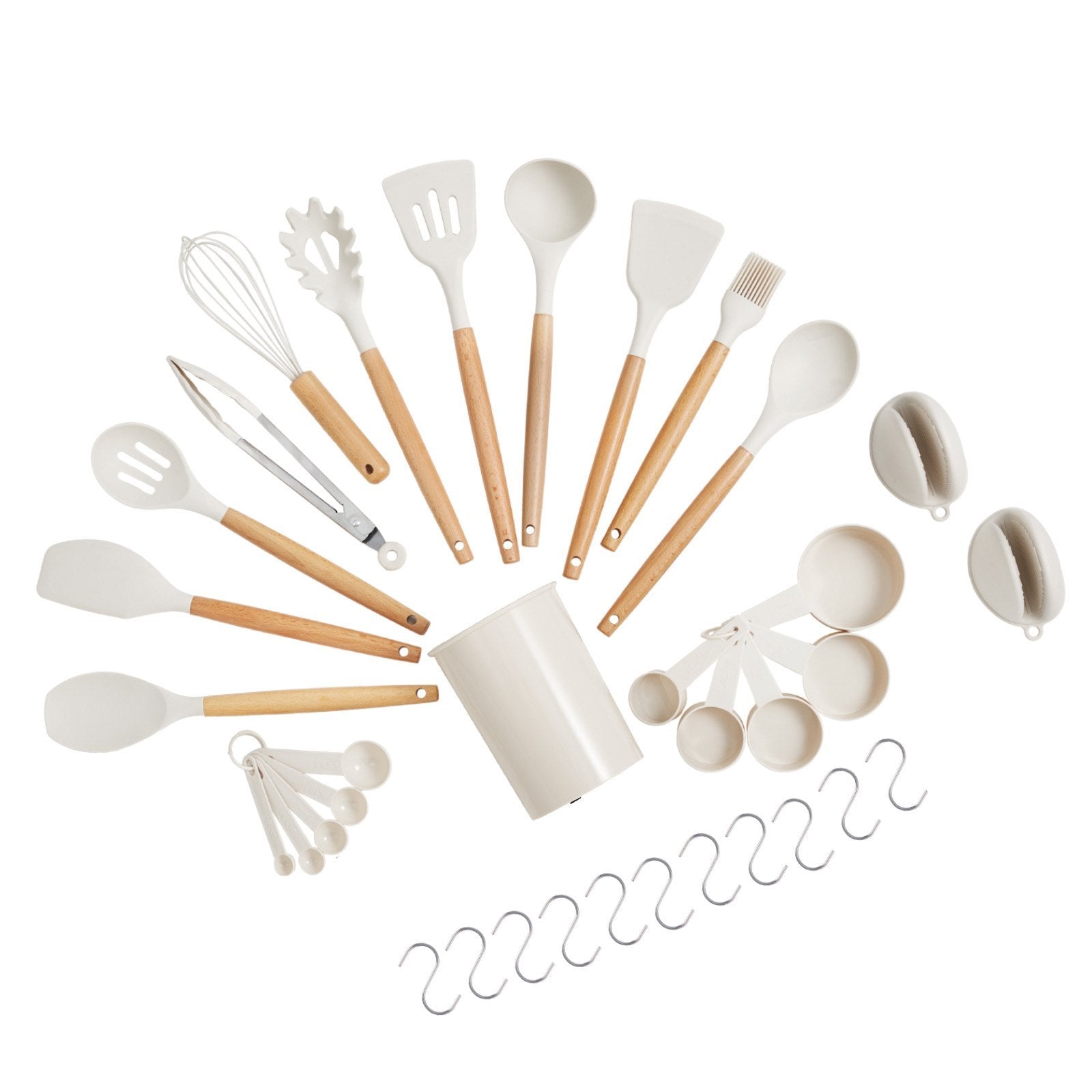 34-Piece Kitchen Utensils Set – Heat Resistant Silicone Cooking Tools with Wooden Handles