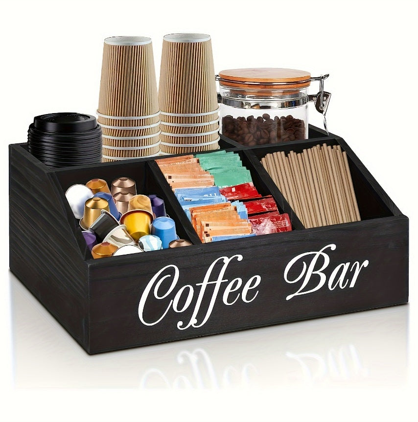 Houten koffiebar organizer “Coffee Bar” – doos voor koffie accessoires en capsules | Kukhenski