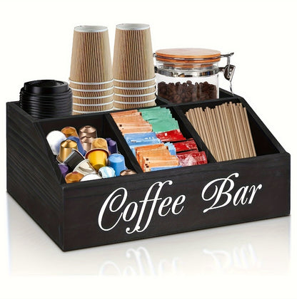Houten koffiebar organizer “Coffee Bar” – doos voor koffie accessoires en capsules | Kukhenski