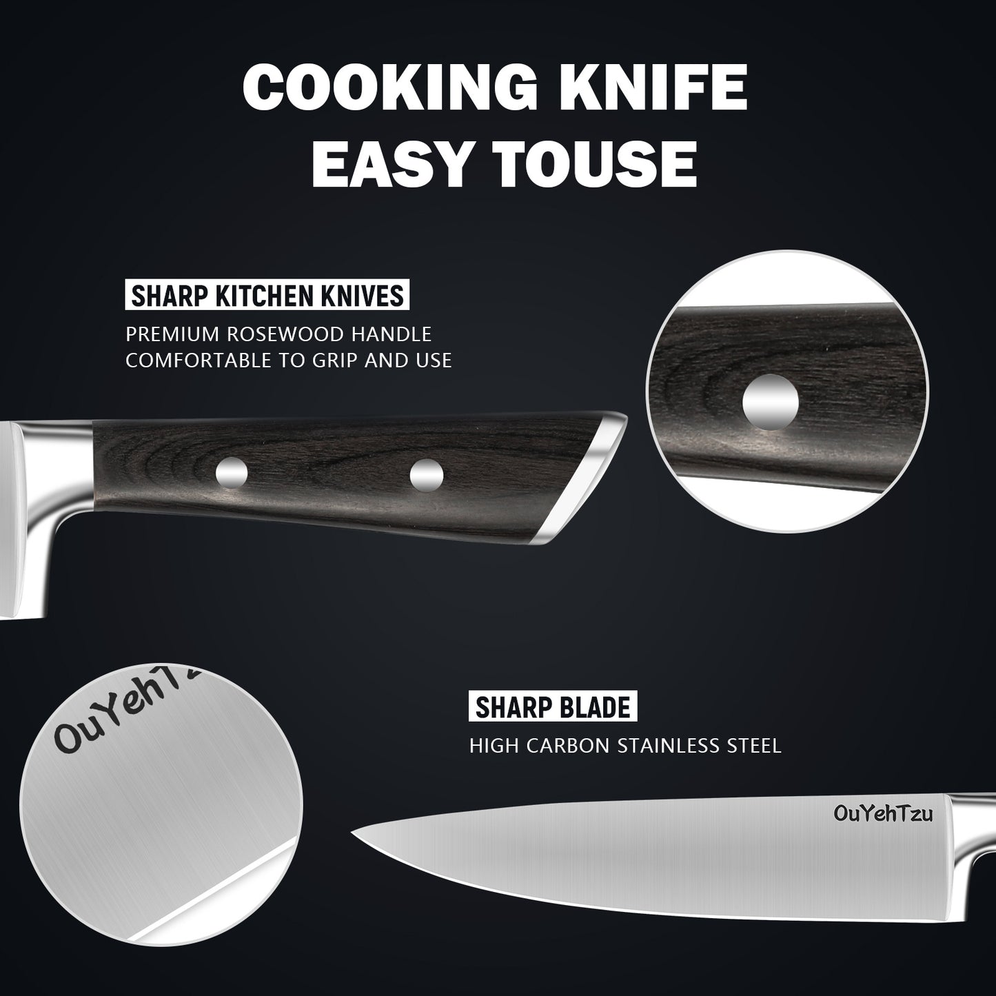 8-инчов японски кухненски нож от високовъглеродна стомана с дръжка от сандалово дърво | Професионален нож Kukhenski