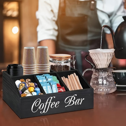 Houten koffiebar organizer “Coffee Bar” – doos voor koffie accessoires en capsules | Kukhenski