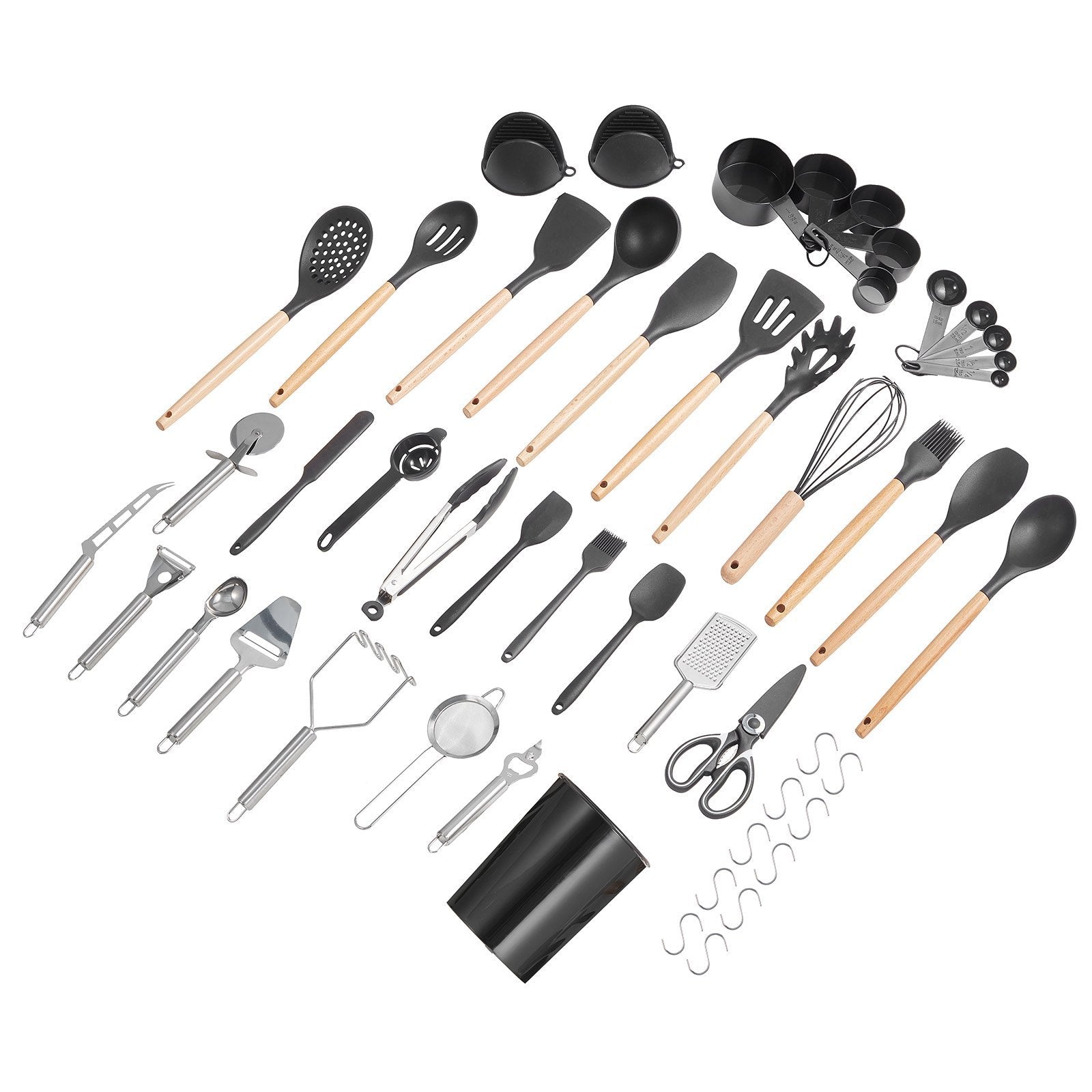 50-Piece Kitchen Utensils Set – Heat Resistant Silicone Cooking Tools with Wooden Handles