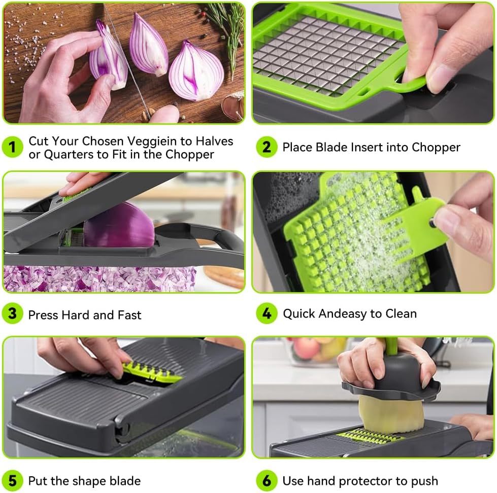 16-в-1 Резачка и чопър за зеленчуци с контейнер – Многофункционален кухненски уред за плодове, зеленчуци и салати