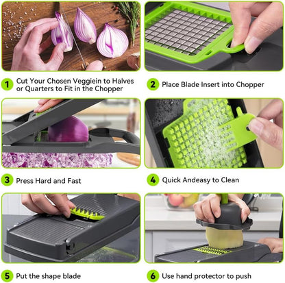 16-в-1 Резачка и чопър за зеленчуци с контейнер – Многофункционален кухненски уред за плодове, зеленчуци и салати