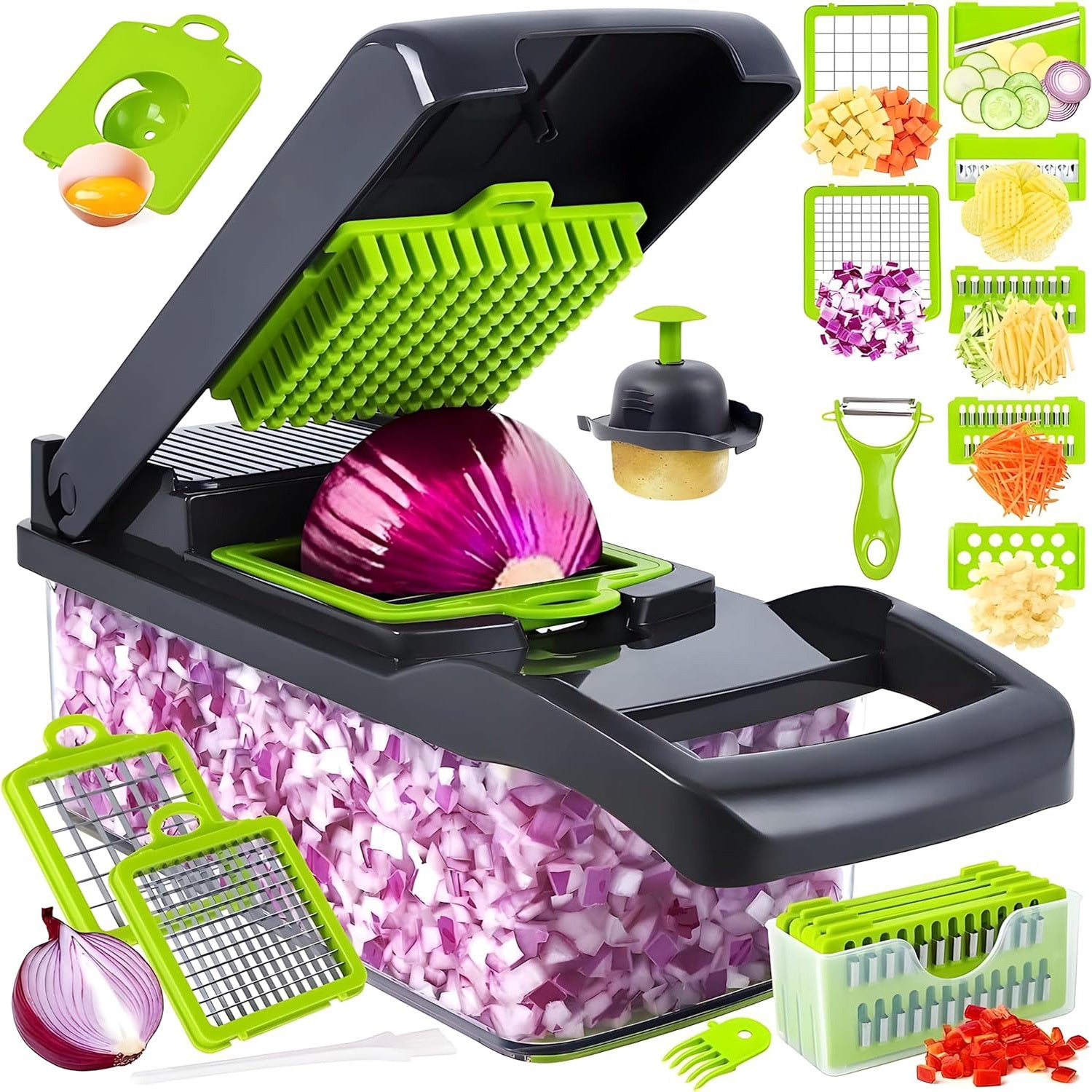 16-in-1 Vegetable Chopper & Slicer with Container – Multi-Functional Kitchen Gadget for Fruits, Vegetables & Salads