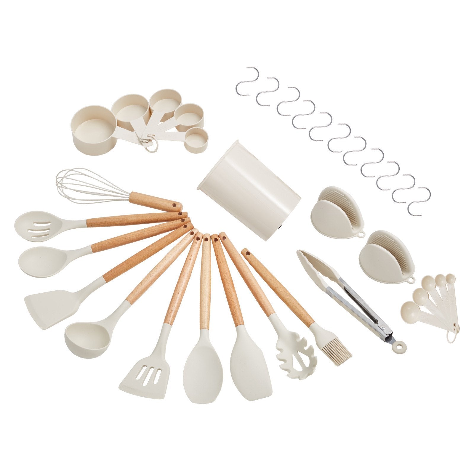 34-Piece Kitchen Utensils Set – Heat Resistant Silicone Cooking Tools with Wooden Handles