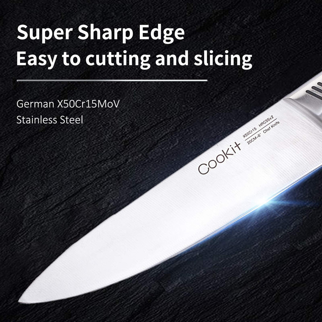 Kitchen Knife Set – 15-Piece German Stainless Steel Knives with Block, Chef Knife, Scissors & Sharpener