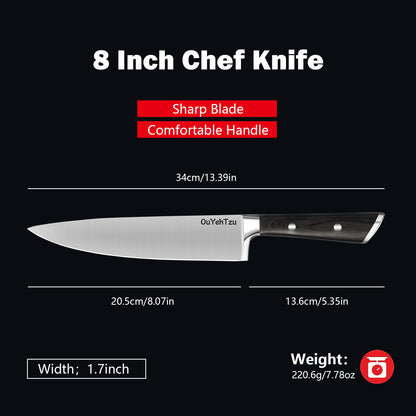 8-инчов японски кухненски нож от високовъглеродна стомана с дръжка от сандалово дърво | Професионален нож Kukhenski