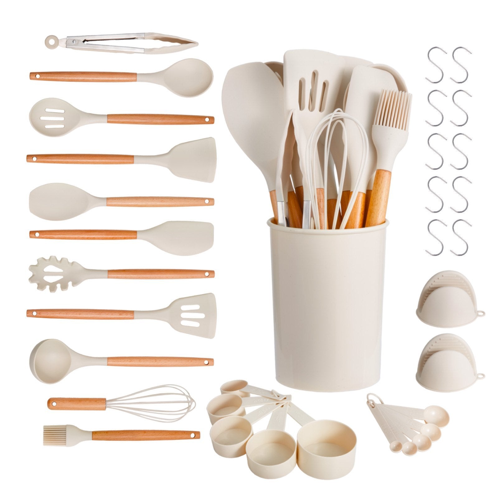 34-Piece Kitchen Utensils Set – Heat Resistant Silicone Cooking Tools with Wooden Handles