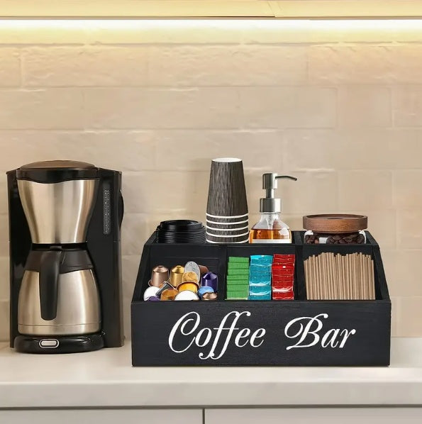 Houten koffiebar organizer “Coffee Bar” – doos voor koffie accessoires en capsules | Kukhenski