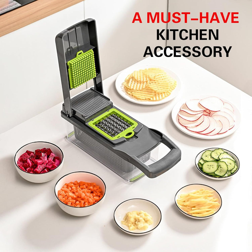 16-in-1 Vegetable Chopper & Slicer with Container – Multi-Functional Kitchen Gadget for Fruits, Vegetables & Salads