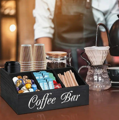 Houten koffiebar organizer “Coffee Bar” – doos voor koffie accessoires en capsules | Kukhenski