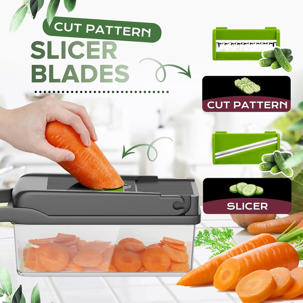 16-in-1 Vegetable Chopper & Slicer with Container – Multi-Functional Kitchen Gadget for Fruits, Vegetables & Salads