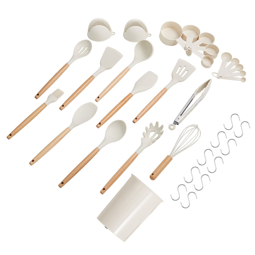 34-Piece Kitchen Utensils Set – Heat Resistant Silicone Cooking Tools with Wooden Handles